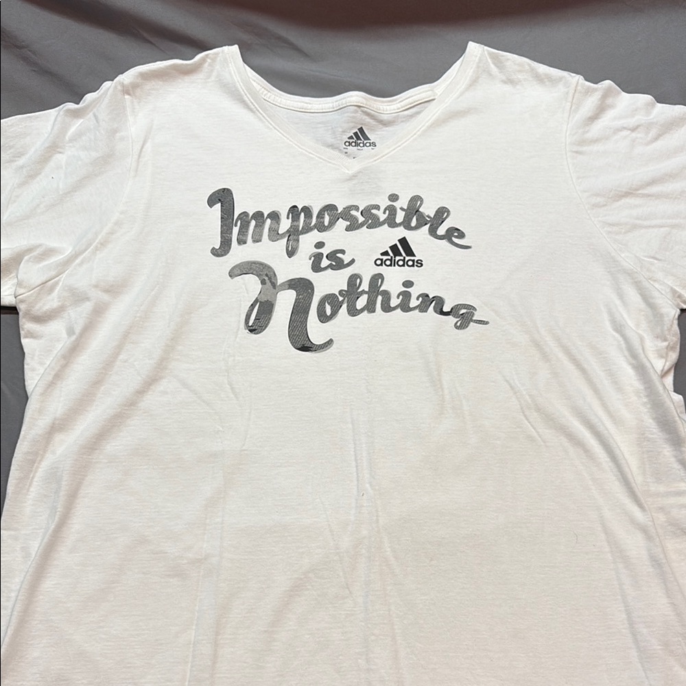 Adidas "Impossible Is Nothing" Graphic V-Neck Tee -‎ White - NWT - Plus Size 2X